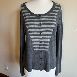Horny Toad Light and Dark Gray Striped Button-Up Cardigan Wool-cashmere Blend